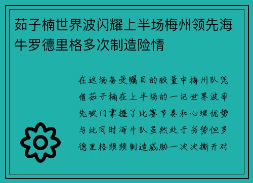 茹子楠世界波闪耀上半场梅州领先海牛罗德里格多次制造险情